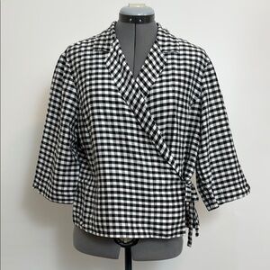 100% Silk Gingham Wrap Blouse